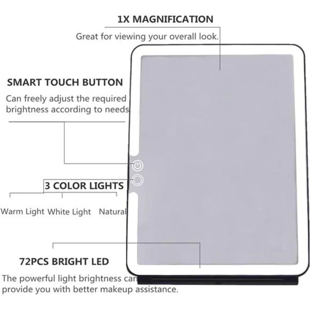 Folding Lighted Makeup Mirror with 72 LEDs 3 Colors Light Modes USB Rechargable